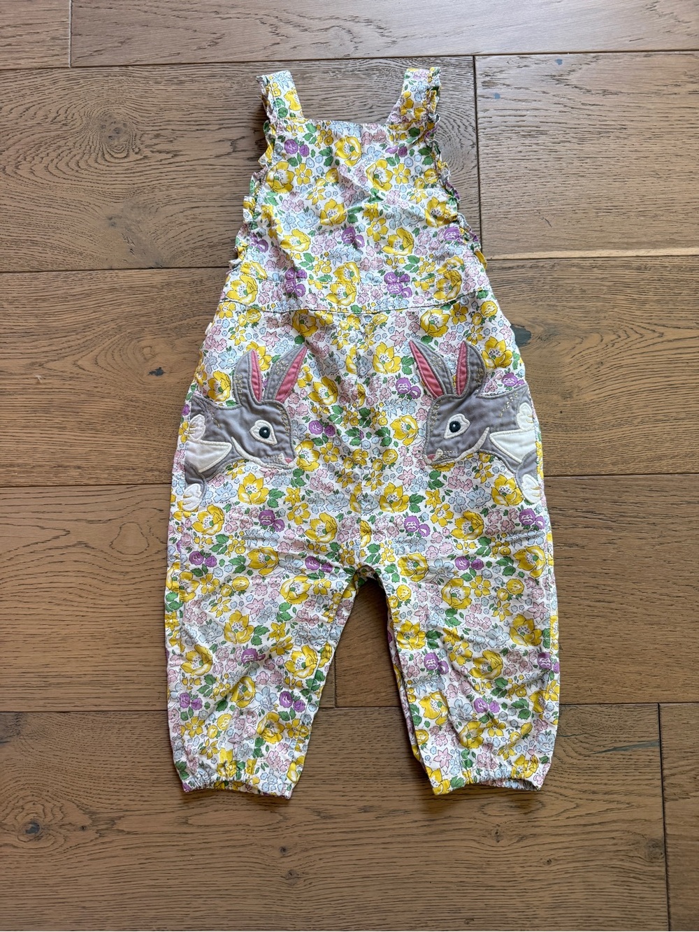 Mini Boden Floral Bunny Easter Applique Kids Overalls Dungarees